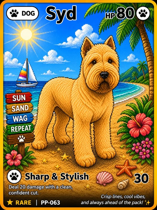 Syd, a rare Pixel Paws Sharp and Stylish collectible dog card